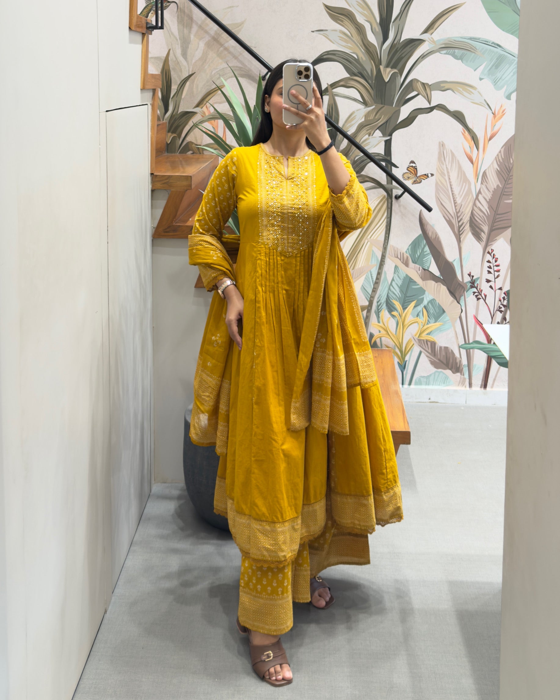 Elegant Mustard Yellow Handworked Three Piece Kurta Set