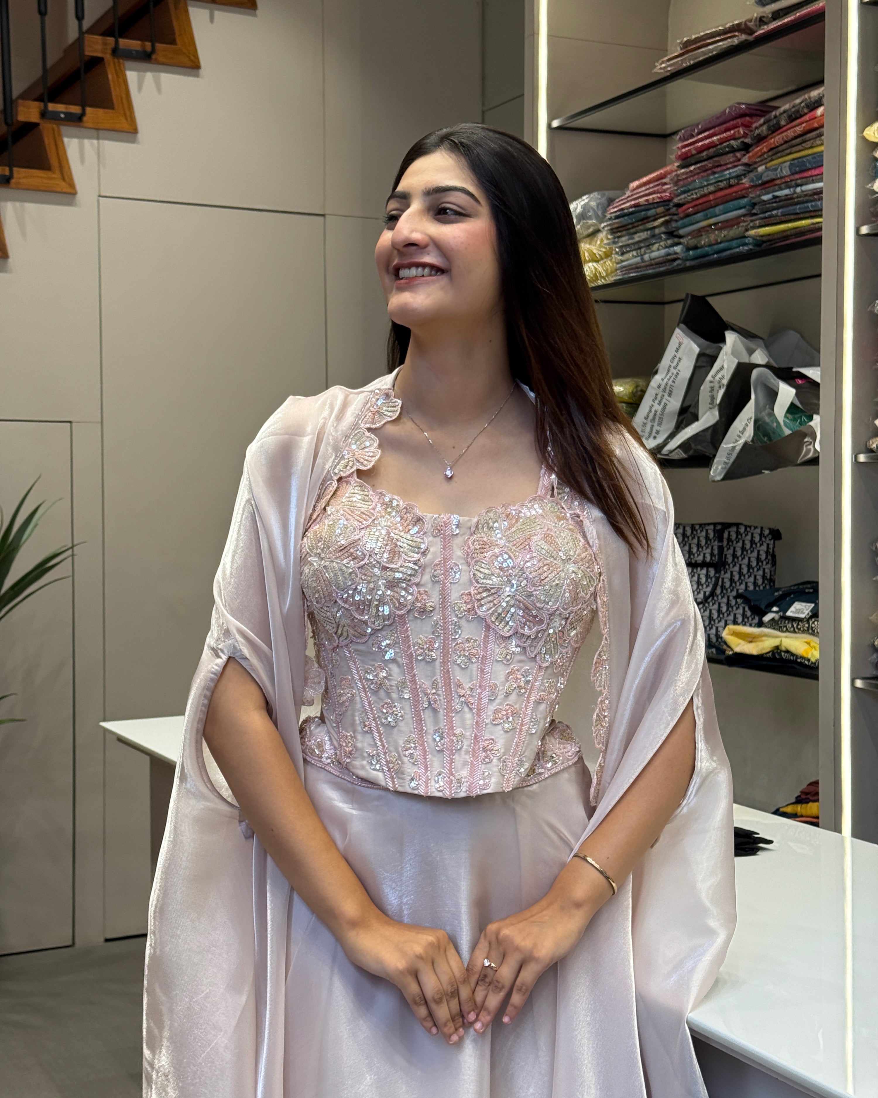 Designer Handworked Cape Style Chaniya Set with Shrug