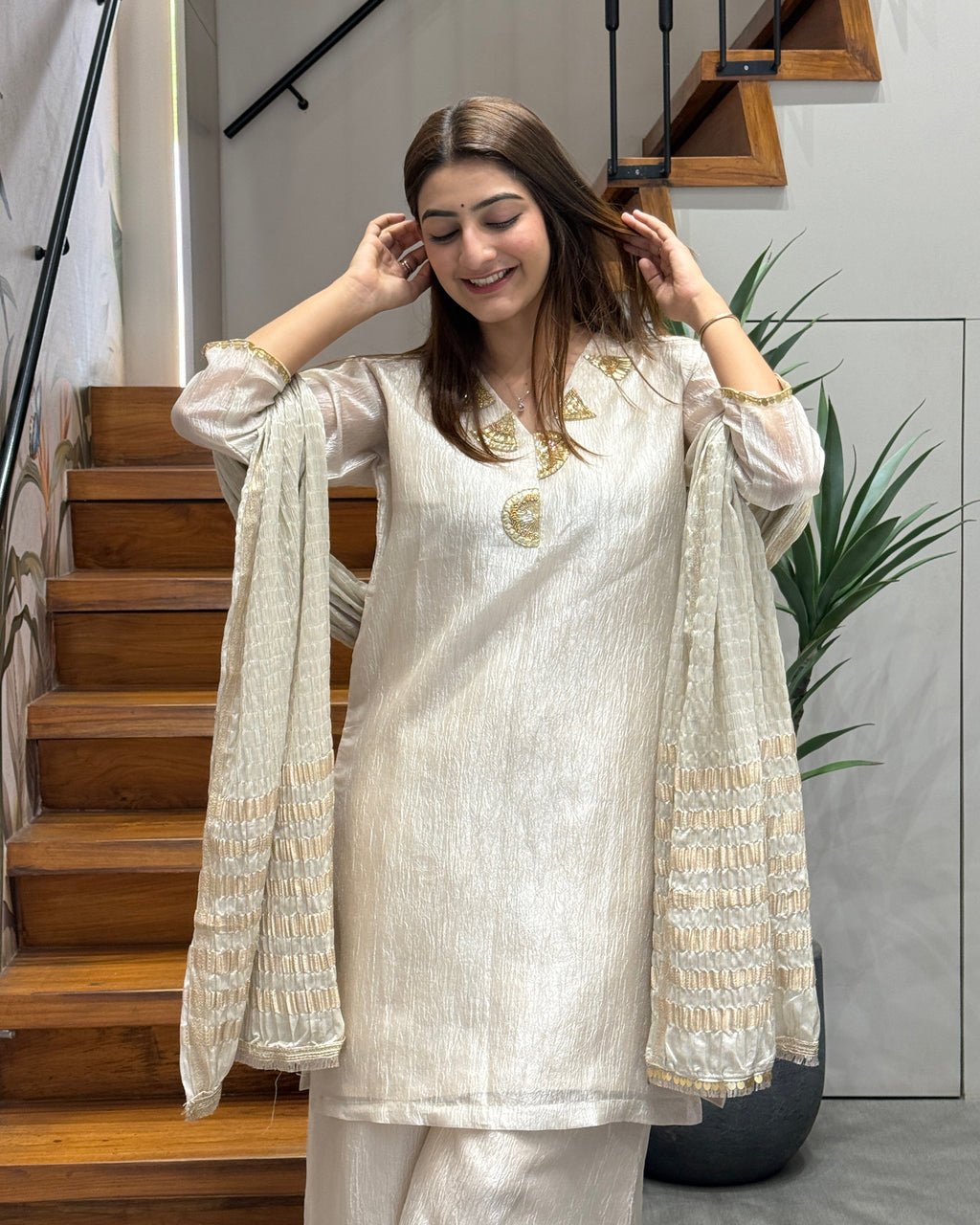 Elegant Handwork Three Piece Palazzo Set with Dupatta