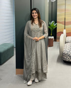 Elegant Chinon Handwork Kurta Plazo Set with Dupatta