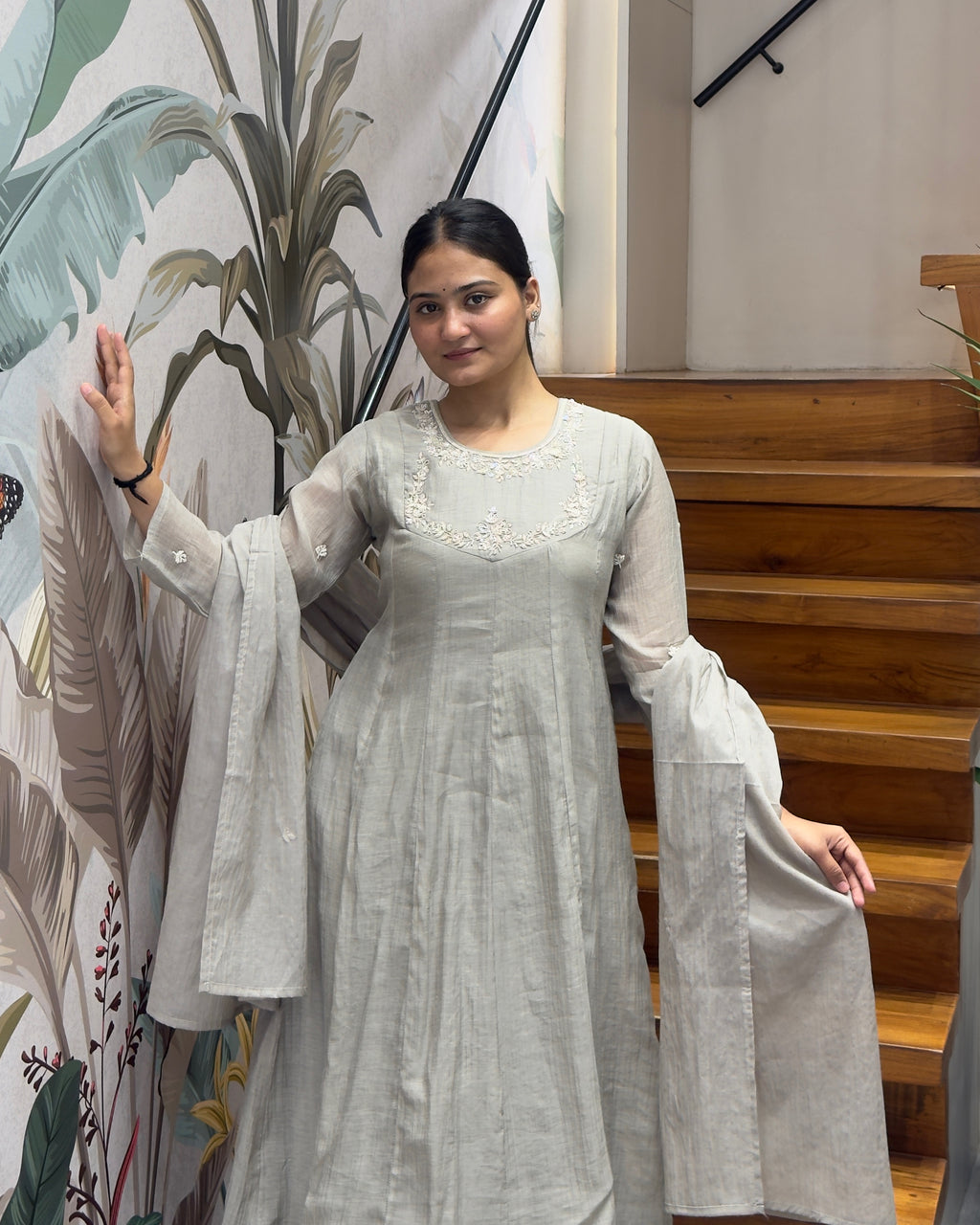 Elegant Light Grey Handworked Three Piece Set
