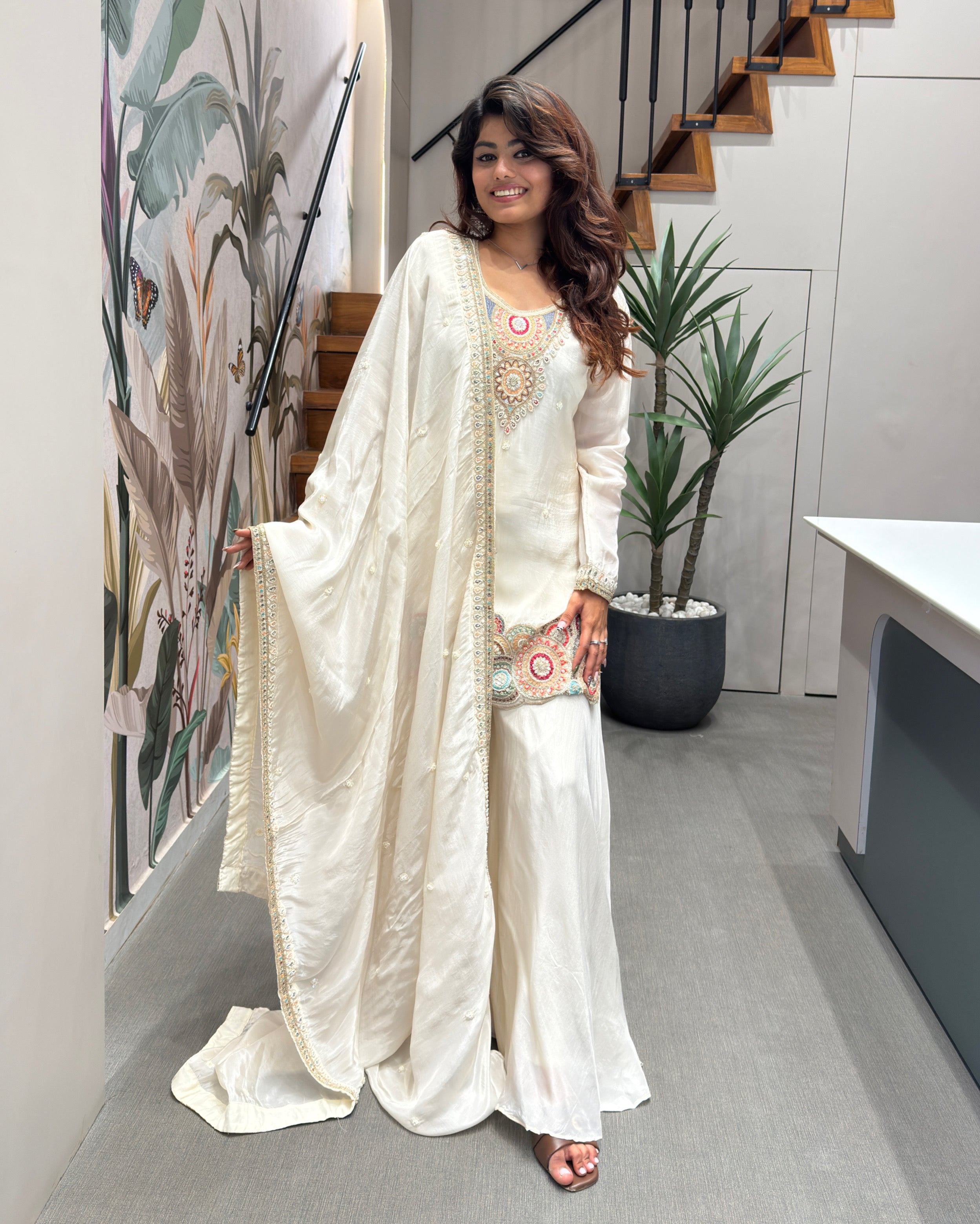 Elegant Handworked Palazzo Set with Dupatta