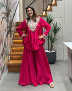 Designer Rani Pink Handworked Peplum Palazzo Set