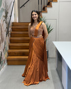 Rust Brown Designer Handworked Fish Cut Lehenga Set with Attached Dupatta