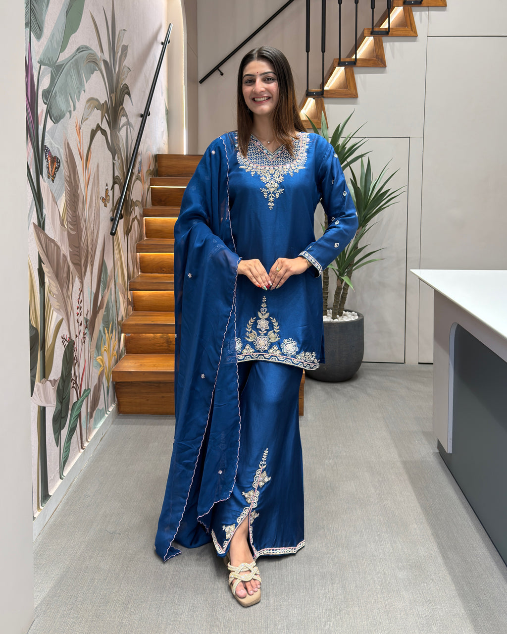 Royal Blue Handworked Silk Kurta Set with Dupatta