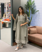 Elegant Embroidered Cotton 3 Piece Set with Plazo