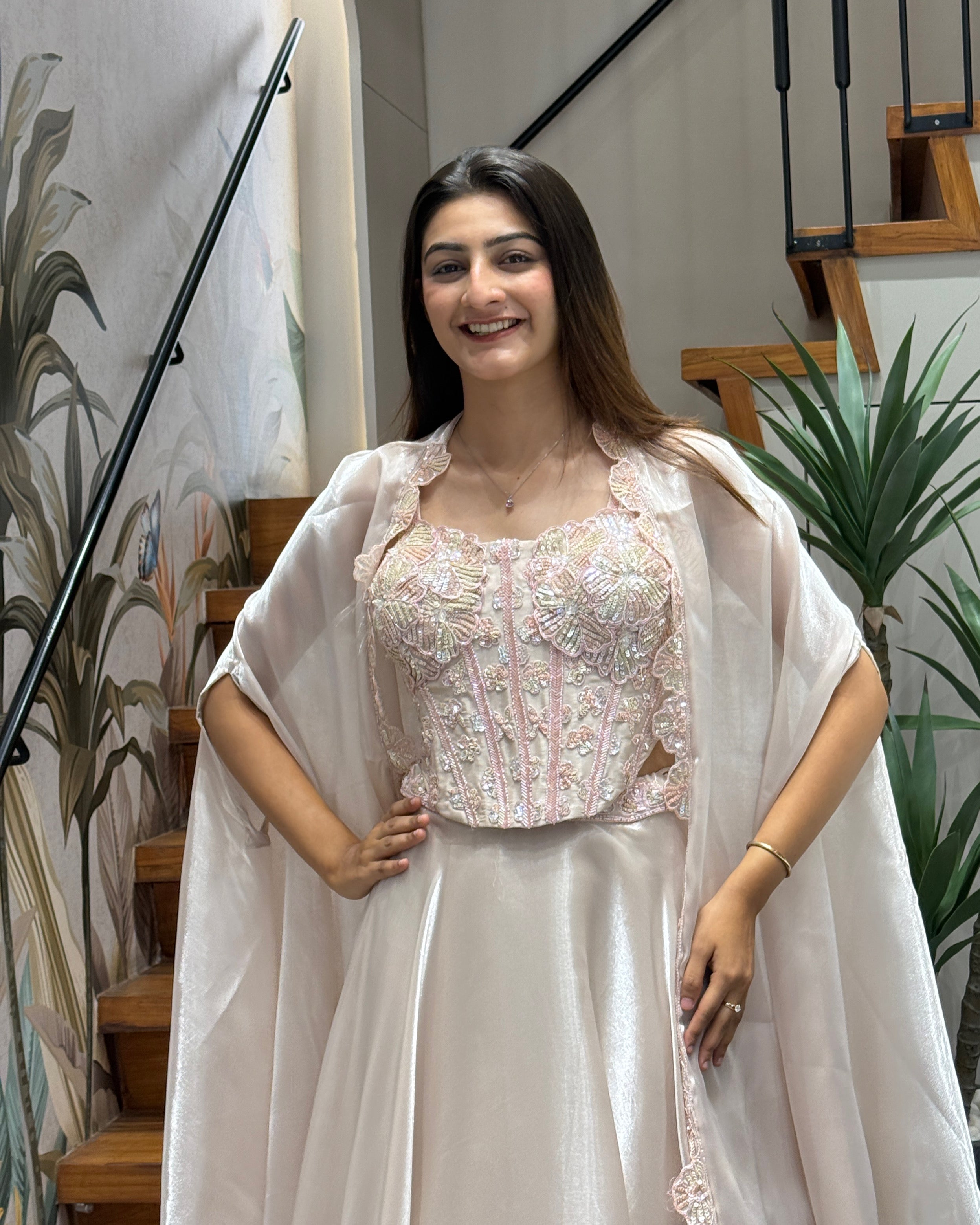 Designer Handworked Cape Style Chaniya Set with Shrug