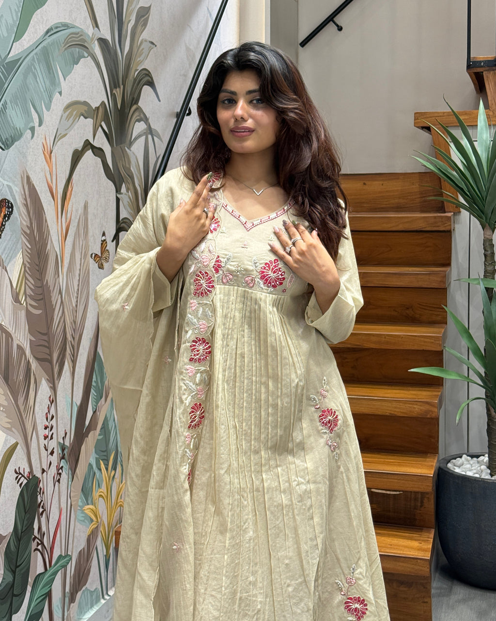 Elegant Handworked & Thread Work Kurti Set with Dupatta