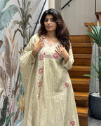 Elegant Handworked & Thread Work Kurti Set with Dupatta
