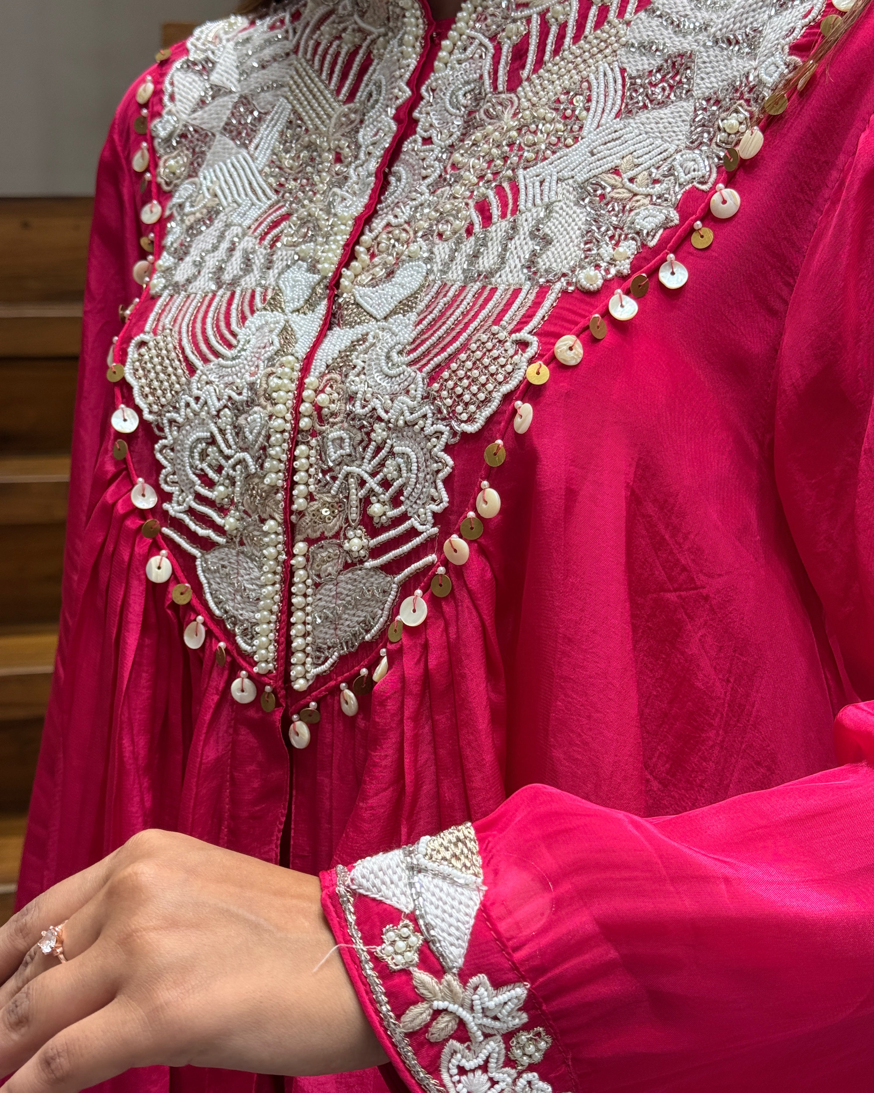 Designer Rani Pink Handworked Peplum Palazzo Set