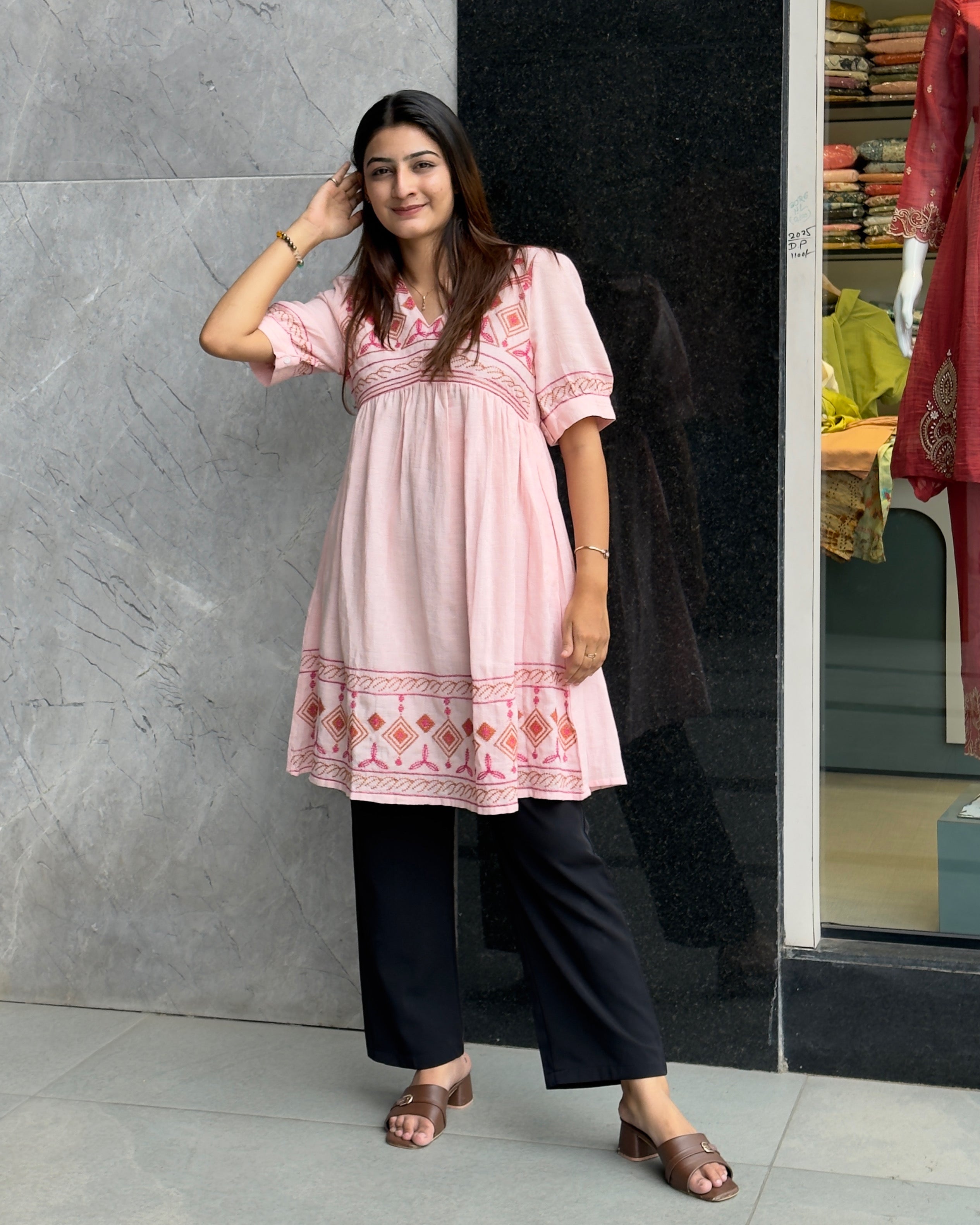 Elegant Blush Pink Embroidered Tunic