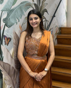 Rust Brown Designer Handworked Fish Cut Lehenga Set with Attached Dupatta