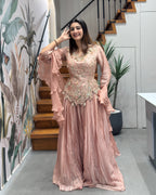 Elegant Blush Pink Handworked Palazzo Suit Set with Dupatta