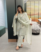 Floral Pure Mal Cotton 3-Piece Kurta Set with Dupatta