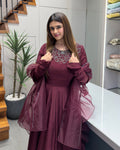 Wine Purple Handworked Flared Gown Set
