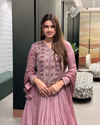 Mauve Handwork Designer Gown Set with Dupatta