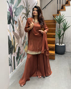 Elegant Handworked Rust Brown Palazzo Set with Dupatta