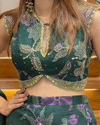 Bottle Green with Purple Floral Print