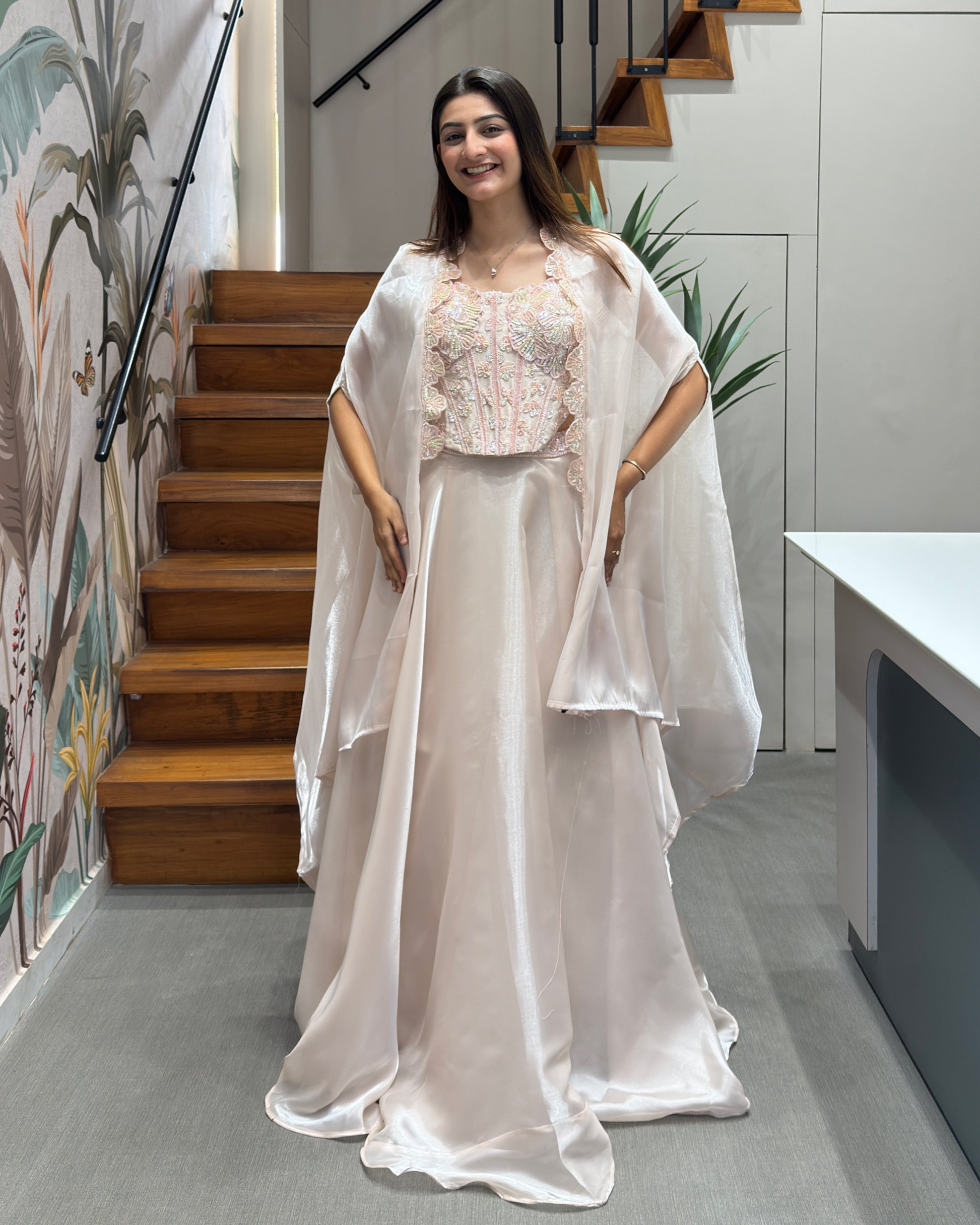 Designer Handworked Cape Style Chaniya Set with Shrug
