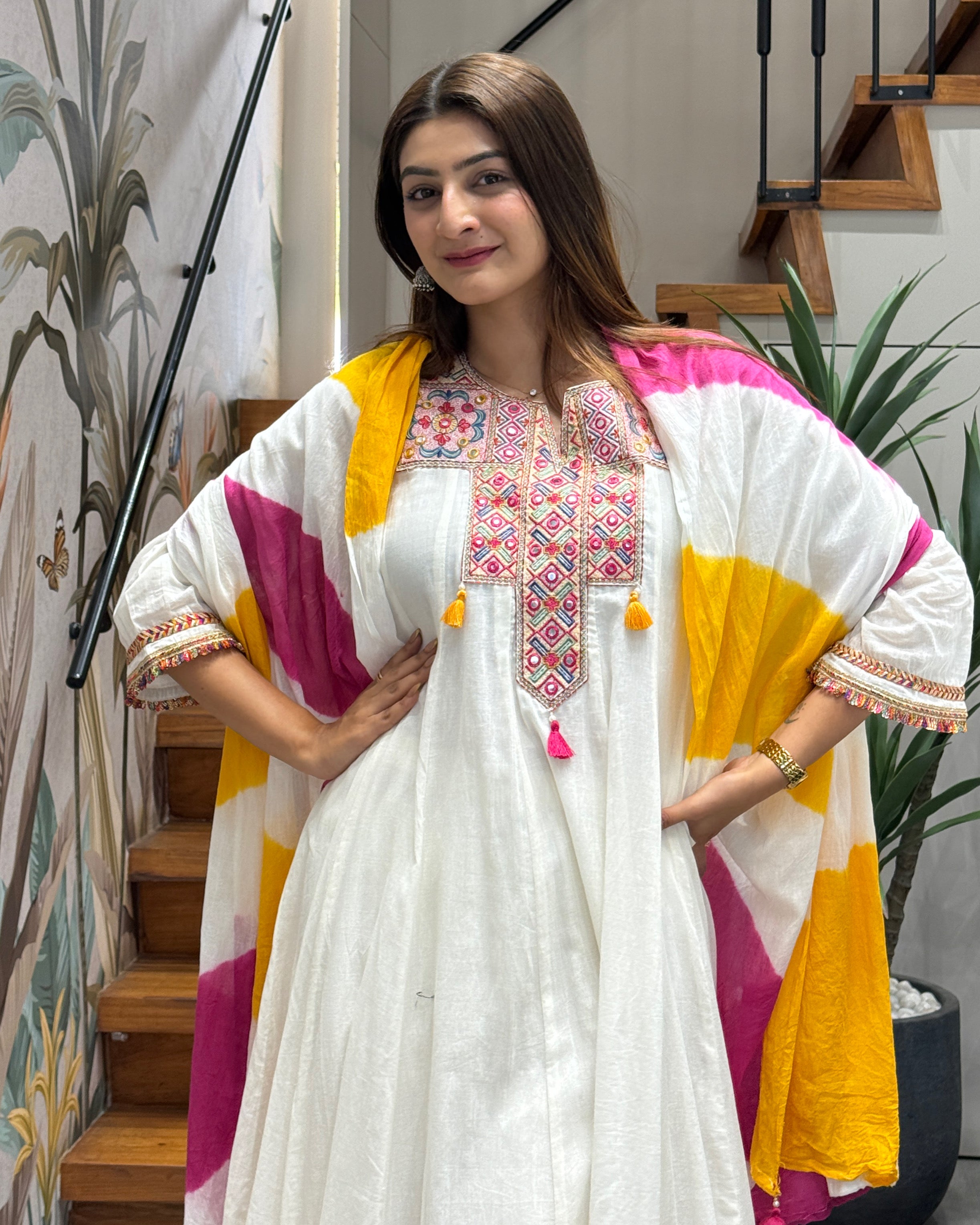 White with Yellow & Pink Multi-Colour