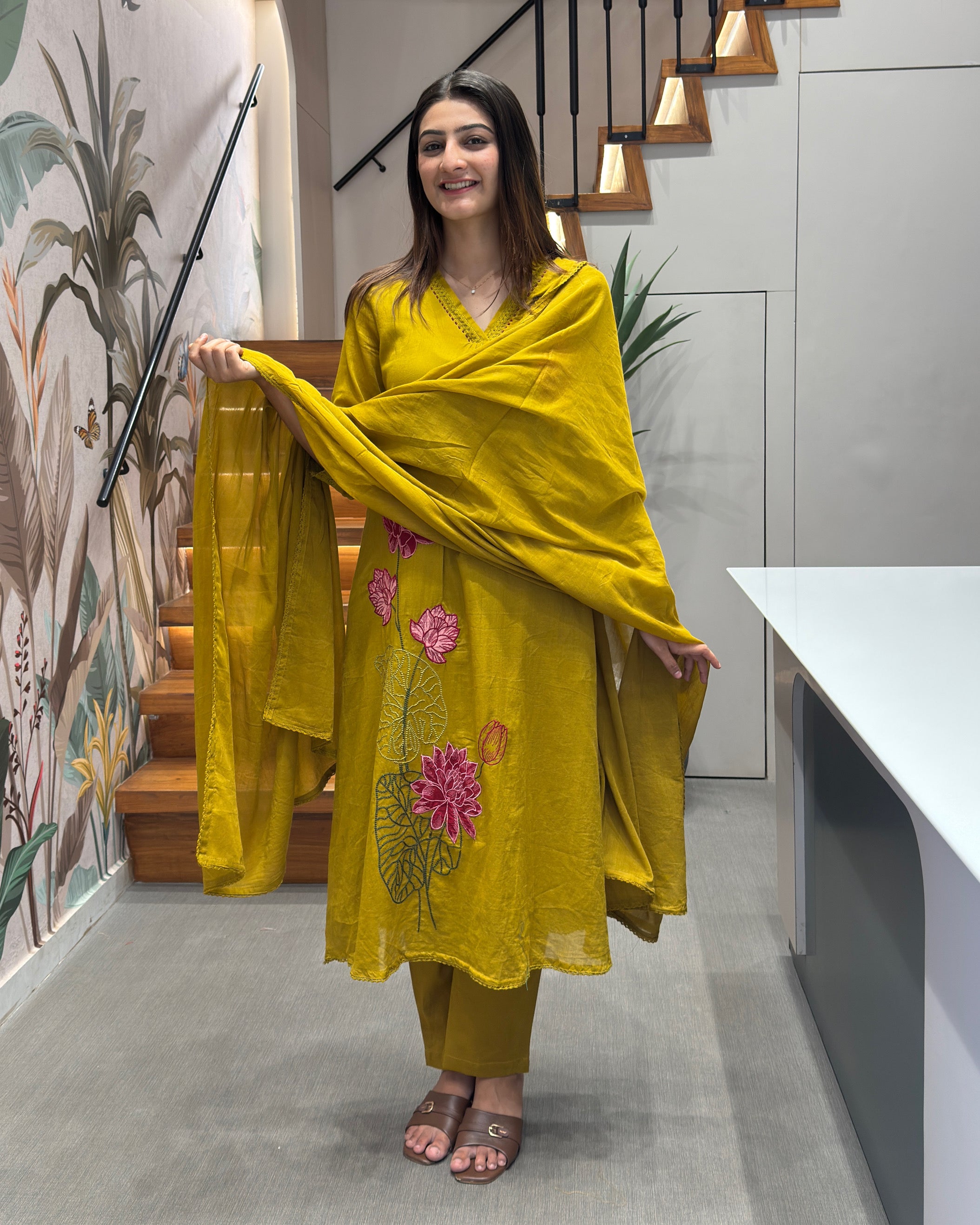 🌼 Mustard Bloom Cotton Embroidered Suit Set 🌼