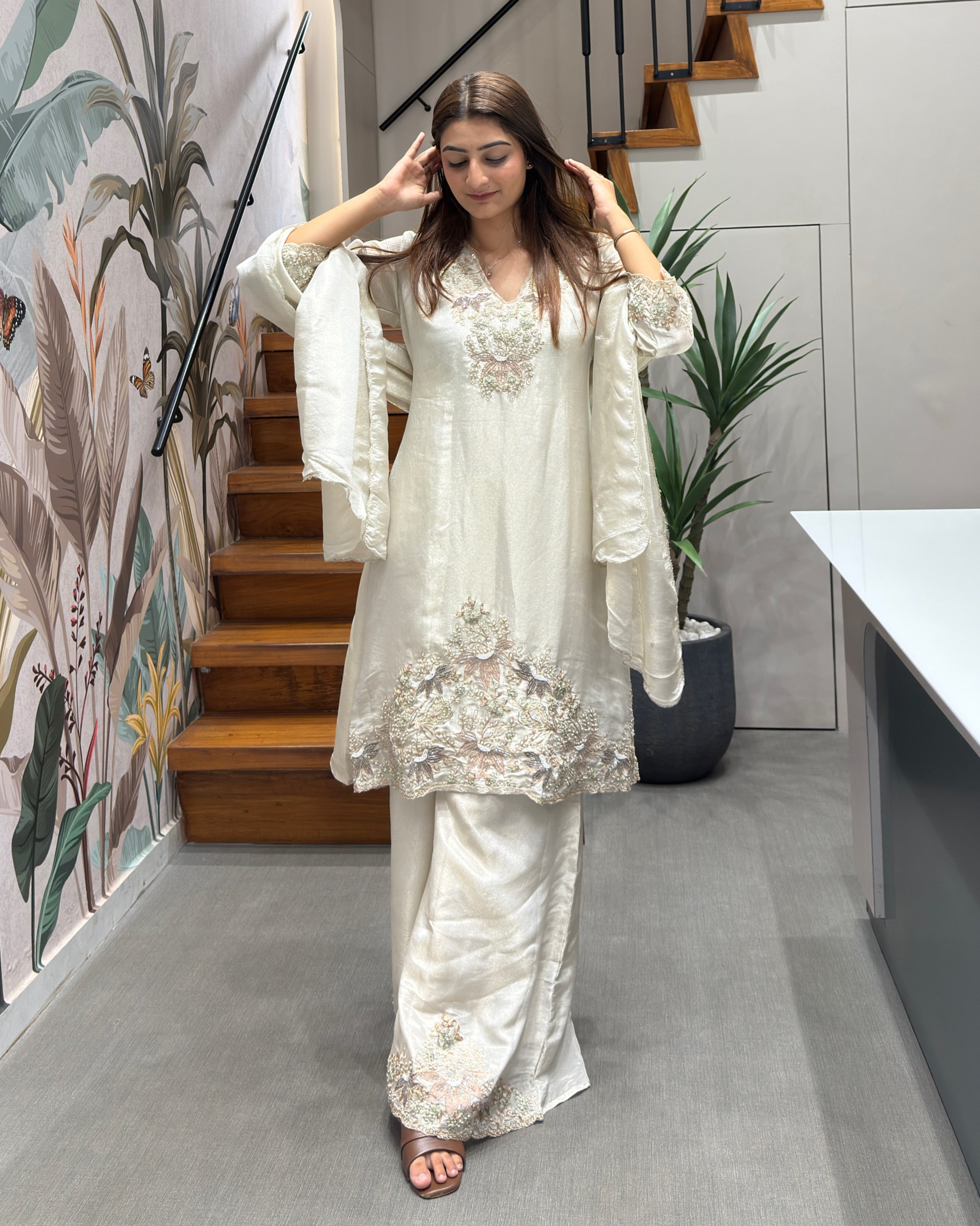 Luxury Handwork Three Piece Palazzo Set with Dupatta