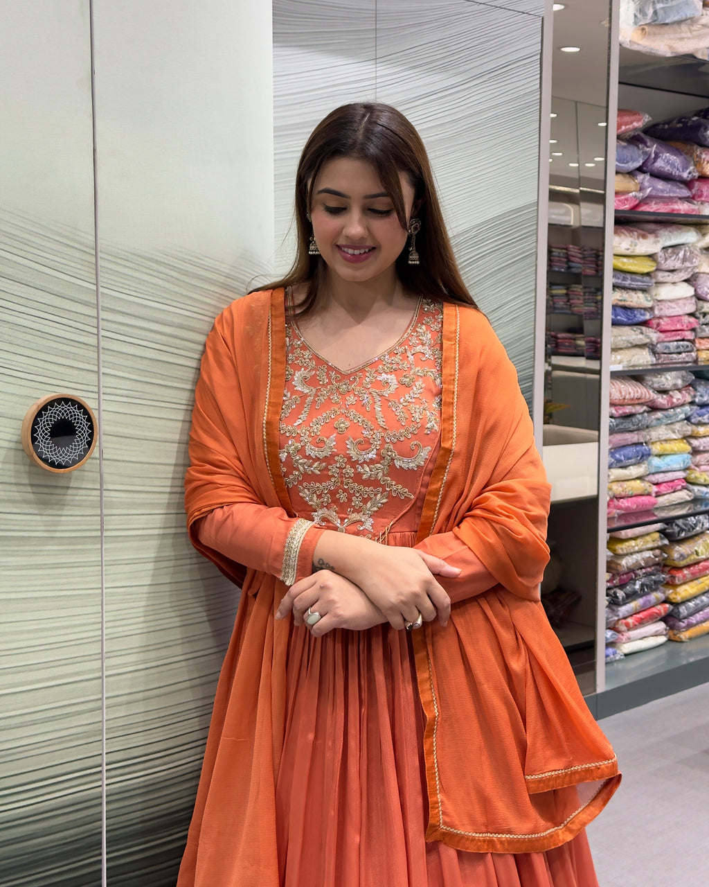 Elegant Heavy Flair Handwork Gown Set with Dupatta