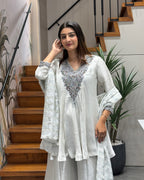 Silver Mist Handwork Kurta Palazzo Set ✨🤍