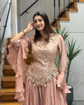 Elegant Blush Pink Handworked Palazzo Suit Set with Dupatta