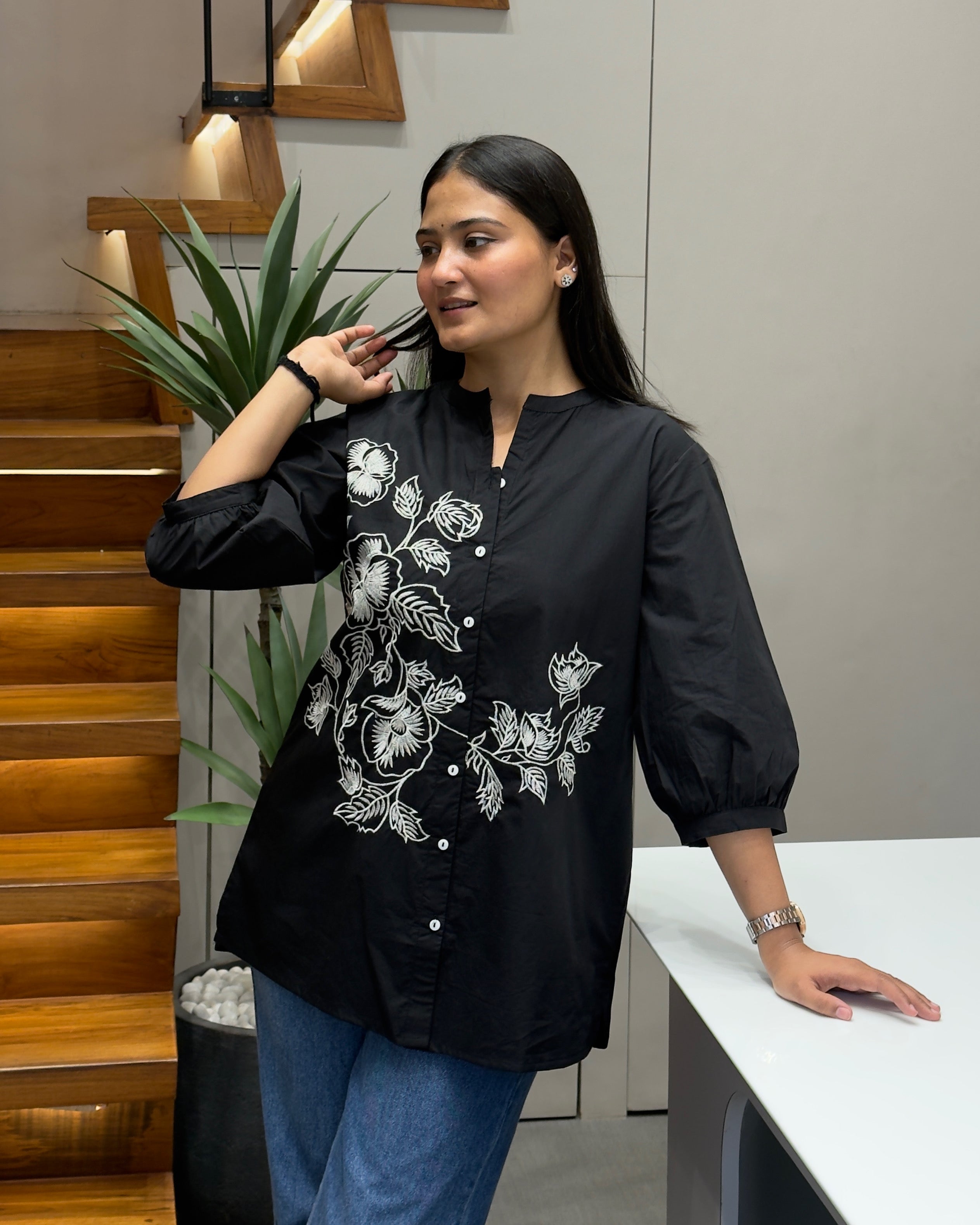 Elegant Black Embroidered Tunic Top