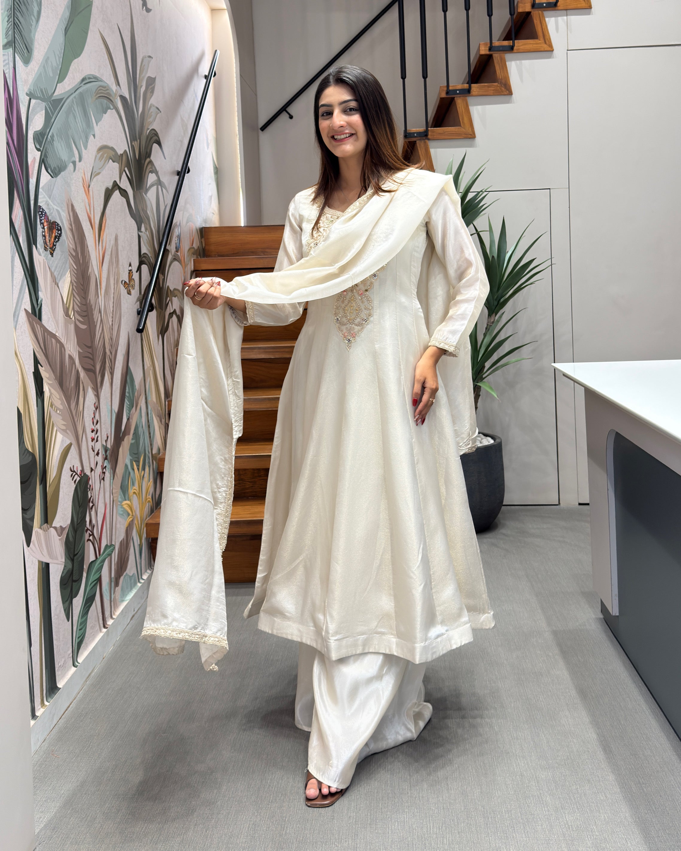 Premium Handworked Silk Kurti Palazzo Set with Dupatta