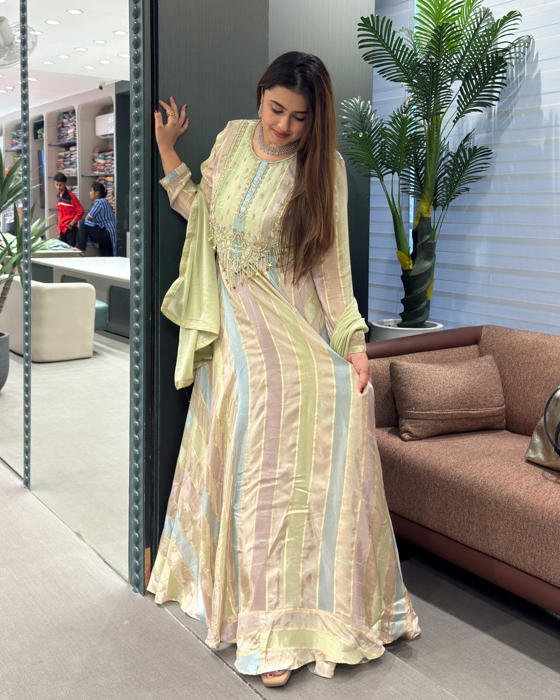 Pastel Handworked Designer Gown with Dupatta
