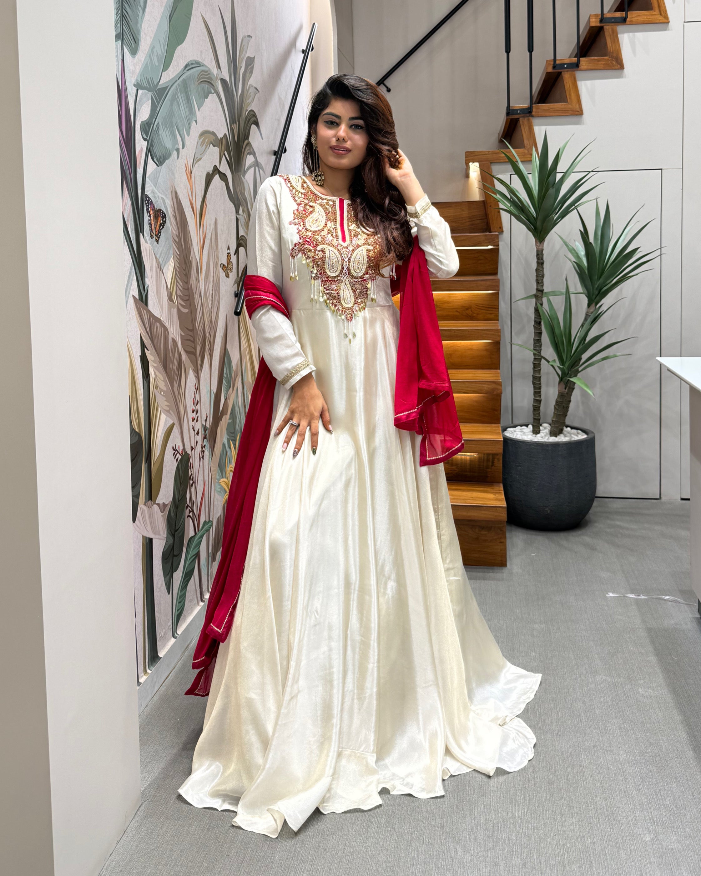 Designer Heavy Handworked Anarkali Gown with Dupatta