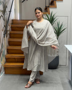 Elegant Light Grey Handworked Three Piece Set
