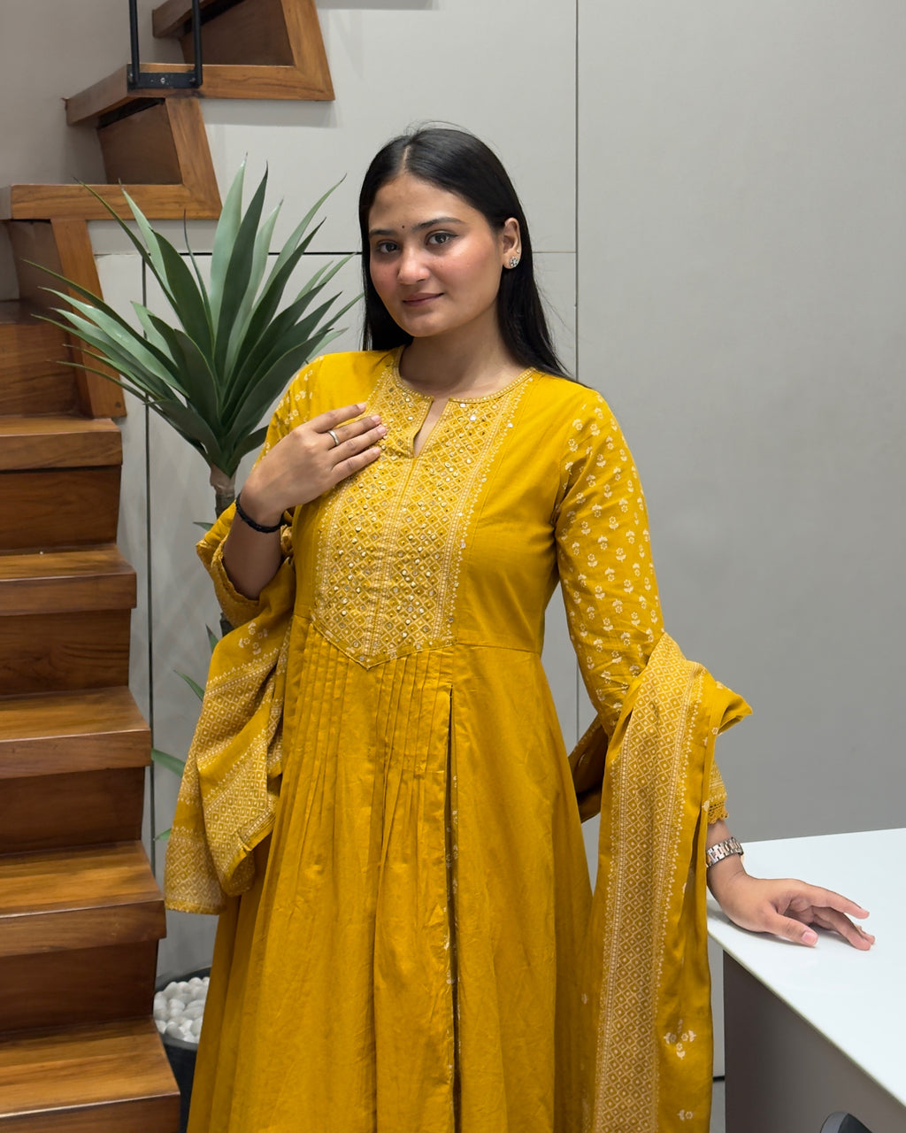 Elegant Mustard Yellow Handworked Three Piece Kurta Set