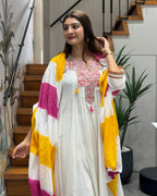 White with Yellow & Pink Multi-Colour