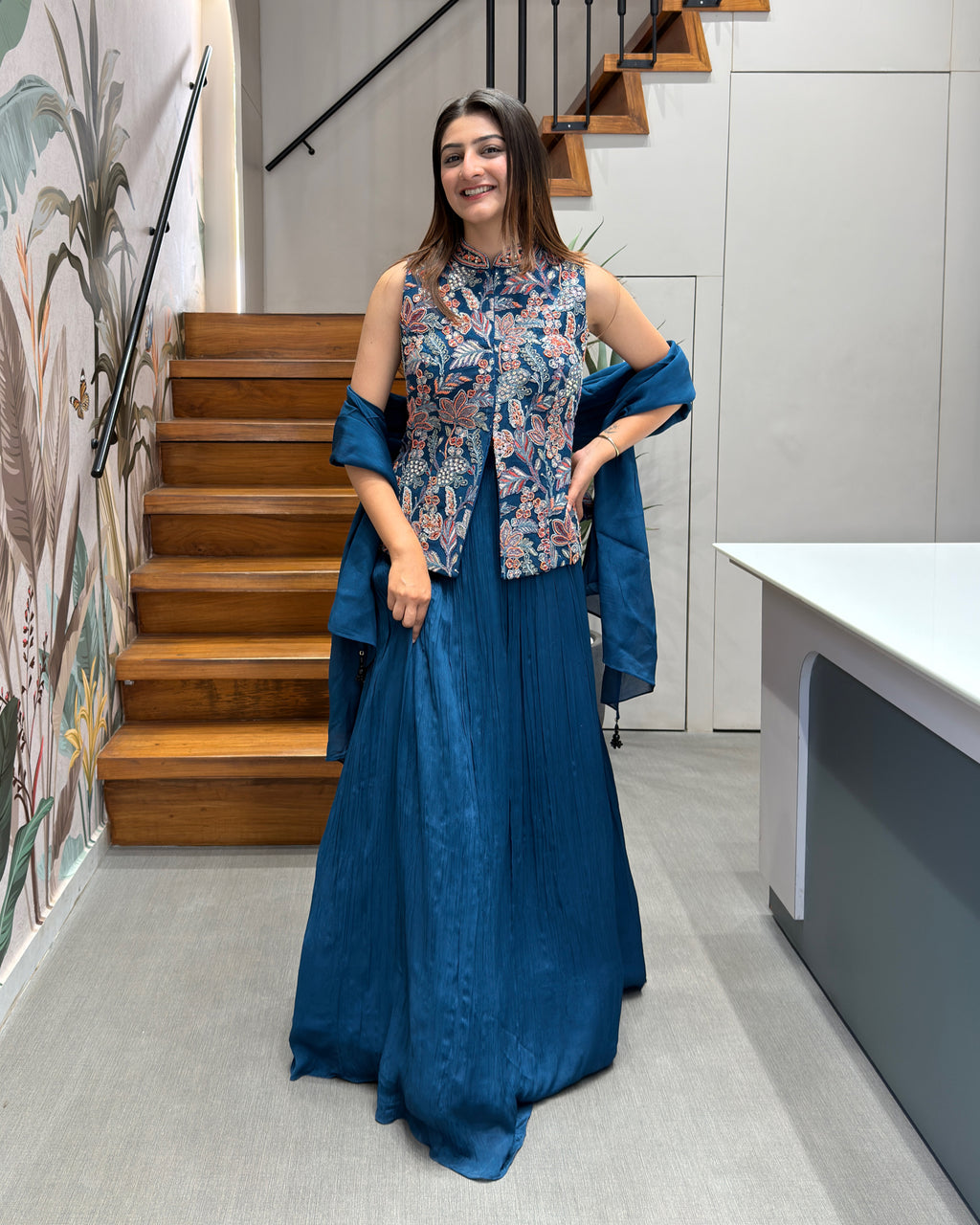 Royal Blue Handworked Lehenga Set with Designer Jacket & Dupatta