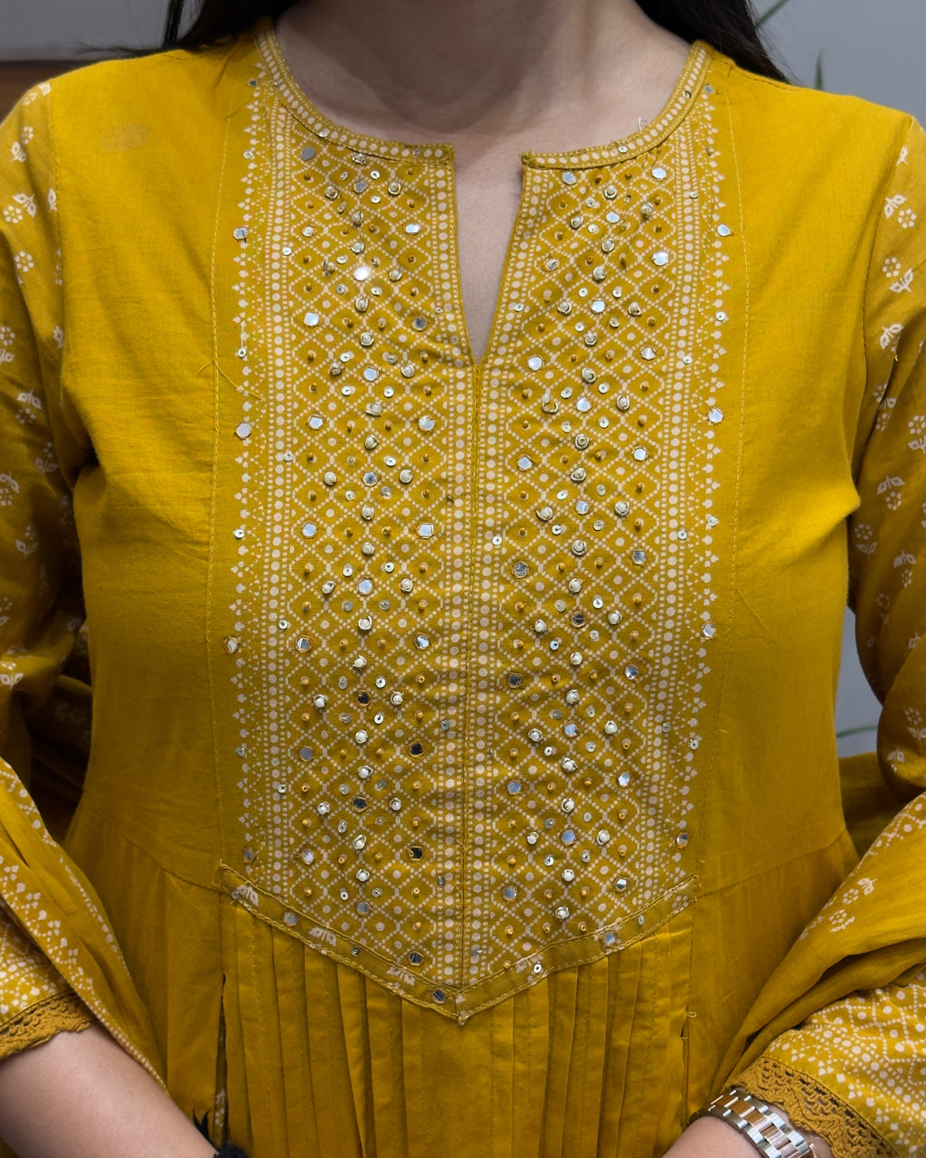 Elegant Mustard Yellow Handworked Three Piece Kurta Set