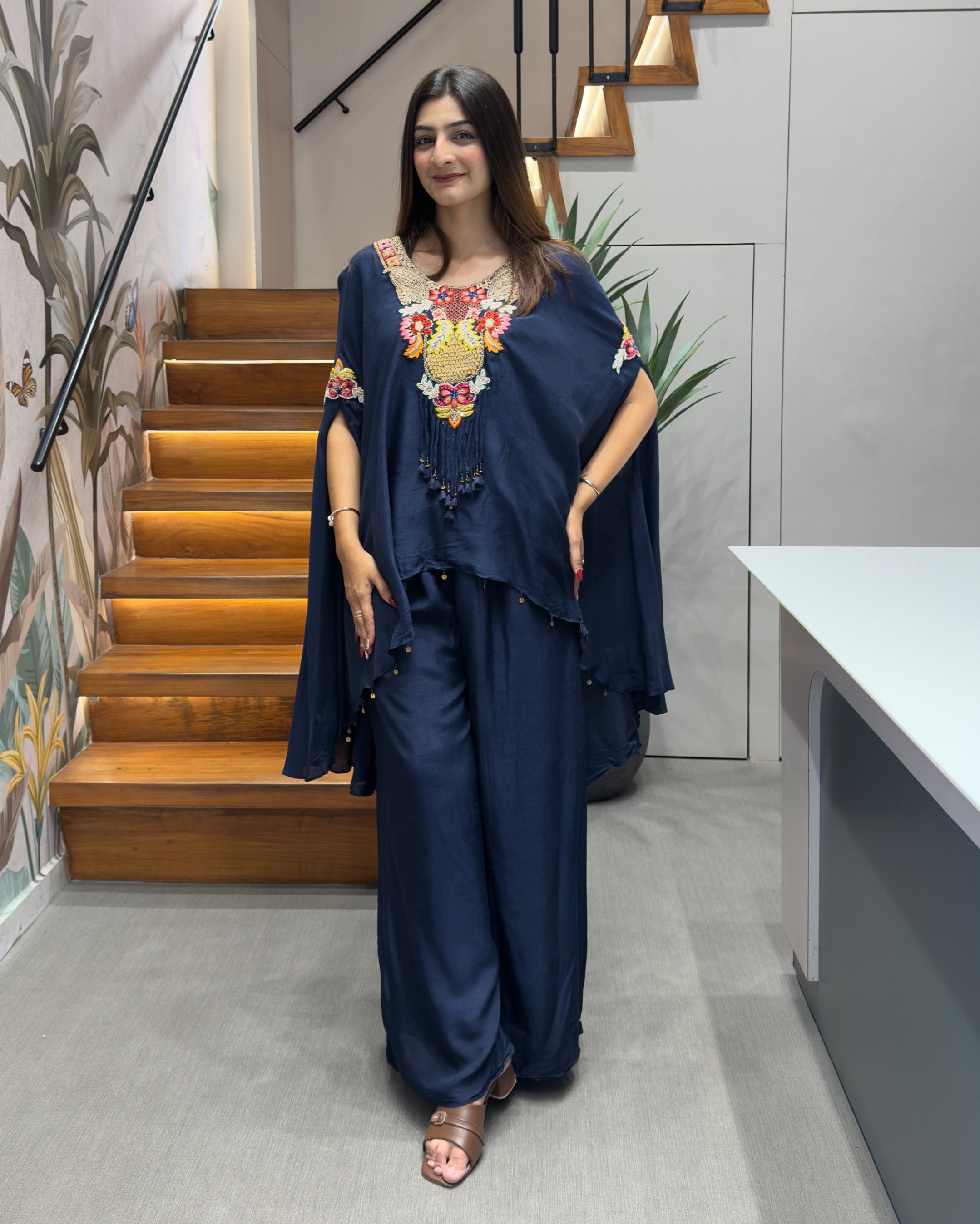 Designer Khatli Work Kaftan Palazzo Set