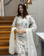 Elegant Thread Work Kurti Palazzo Set with Dupatta