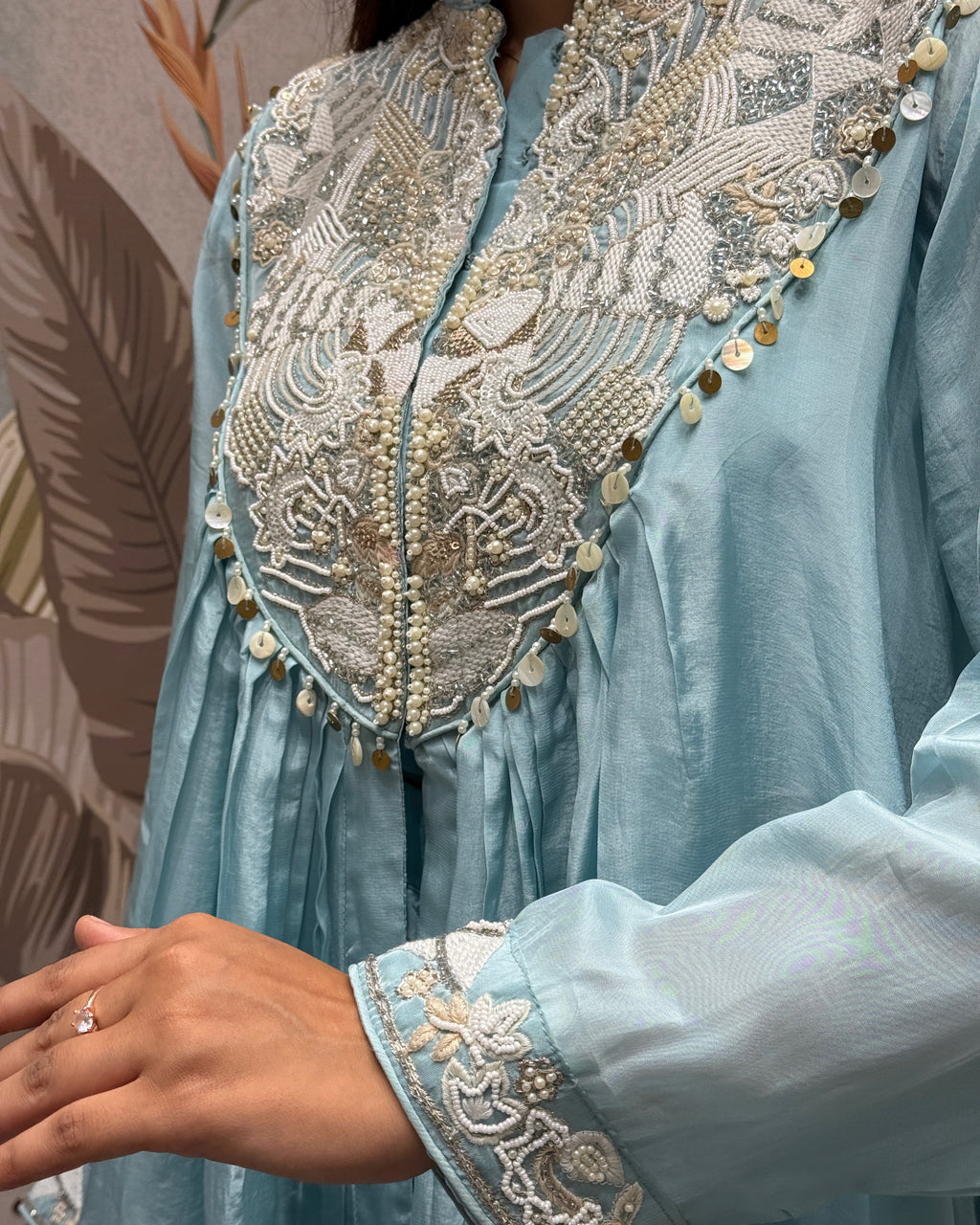 Sky Blue Handworked Peplum Palazzo Set with Dupatta