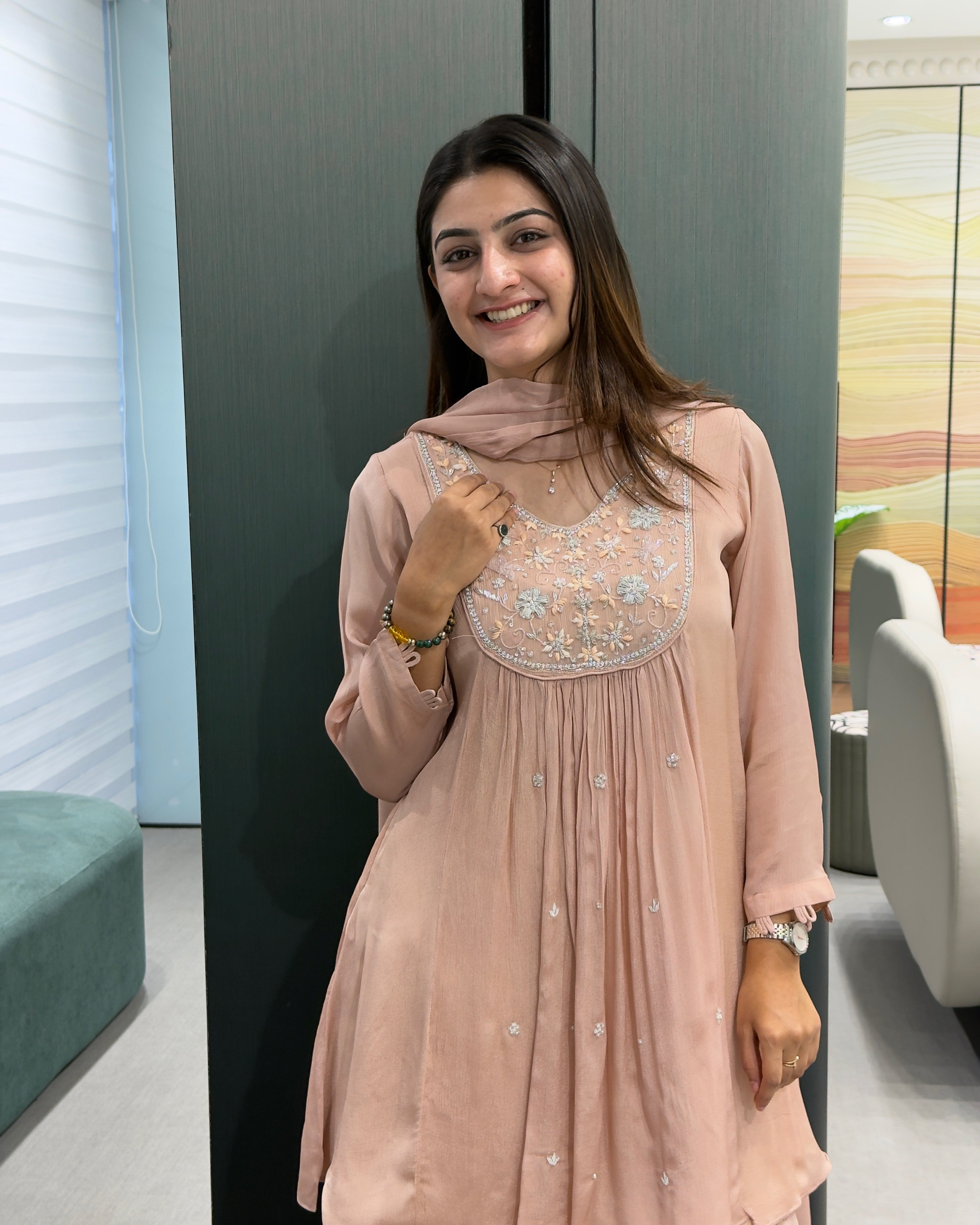 Luxury Handwork Chinon Kurta Plazo Set with Dupatta