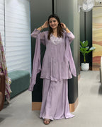 Elegant Handwork Chinon Kurta Plazo Set with Dupatta