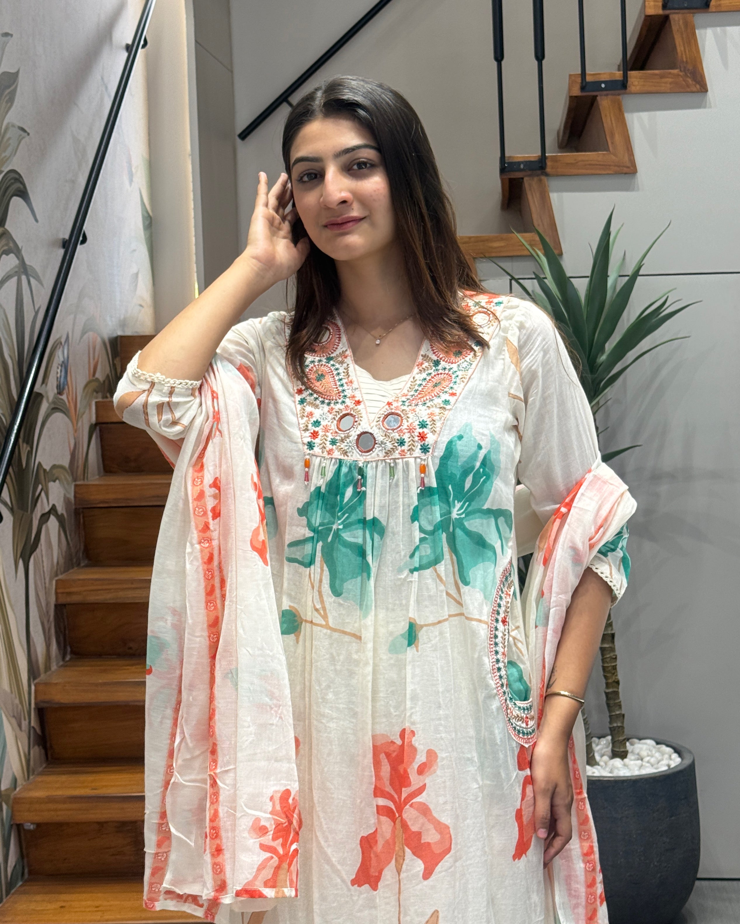 Blooming Flora Handworked Cotton Suit Set
