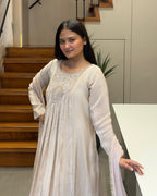 Elegant Pearl White Handwork Three Piece Suit Set