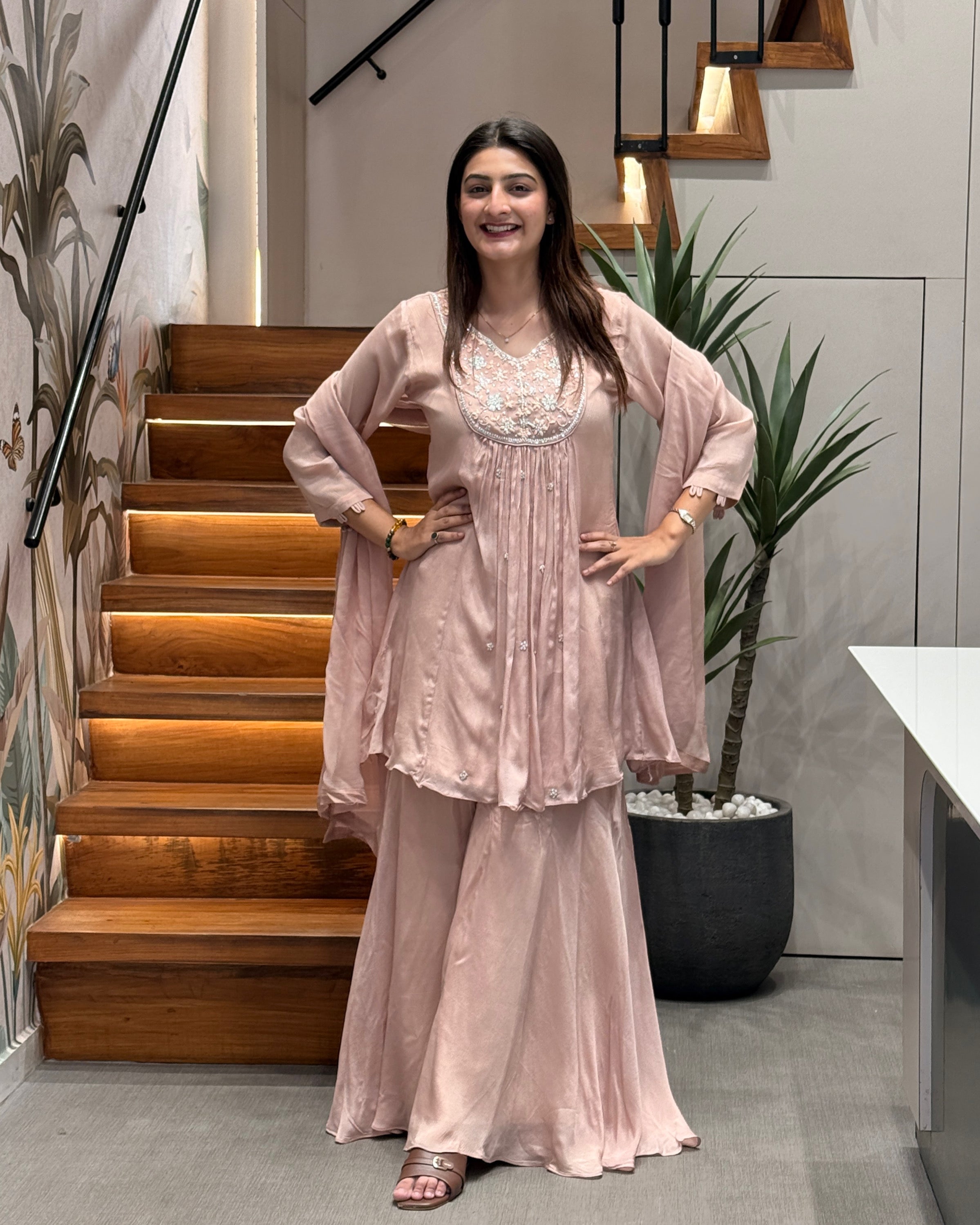 Luxury Handwork Chinon Kurta Plazo Set with Dupatta