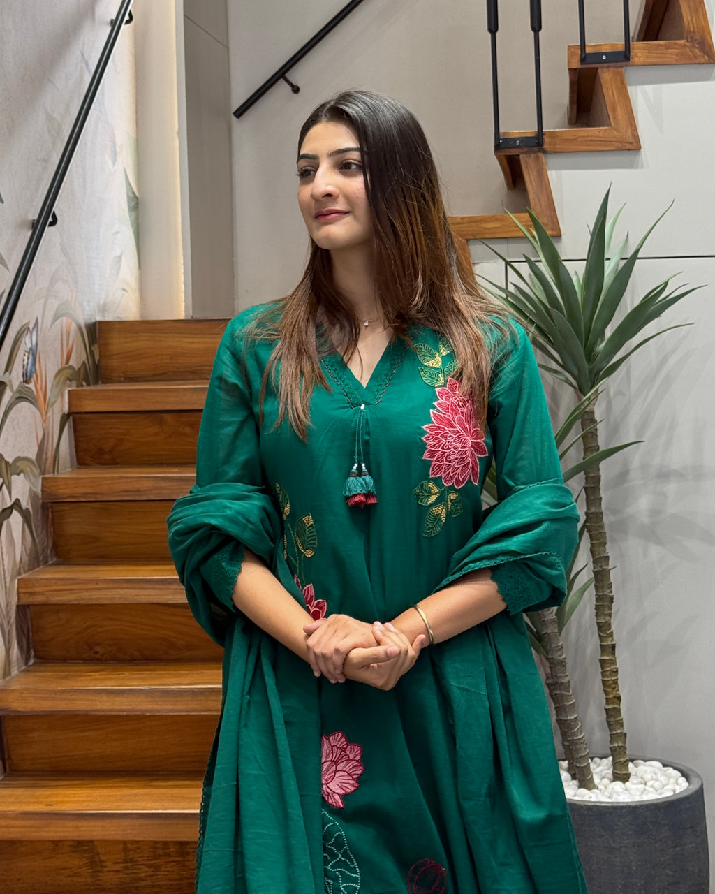 🌸 Emerald Bloom Cotton Embroidered Suit Set 🌸