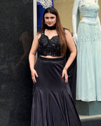 Designer Black Indo-Western Lehenga Set with Handworked Blouse