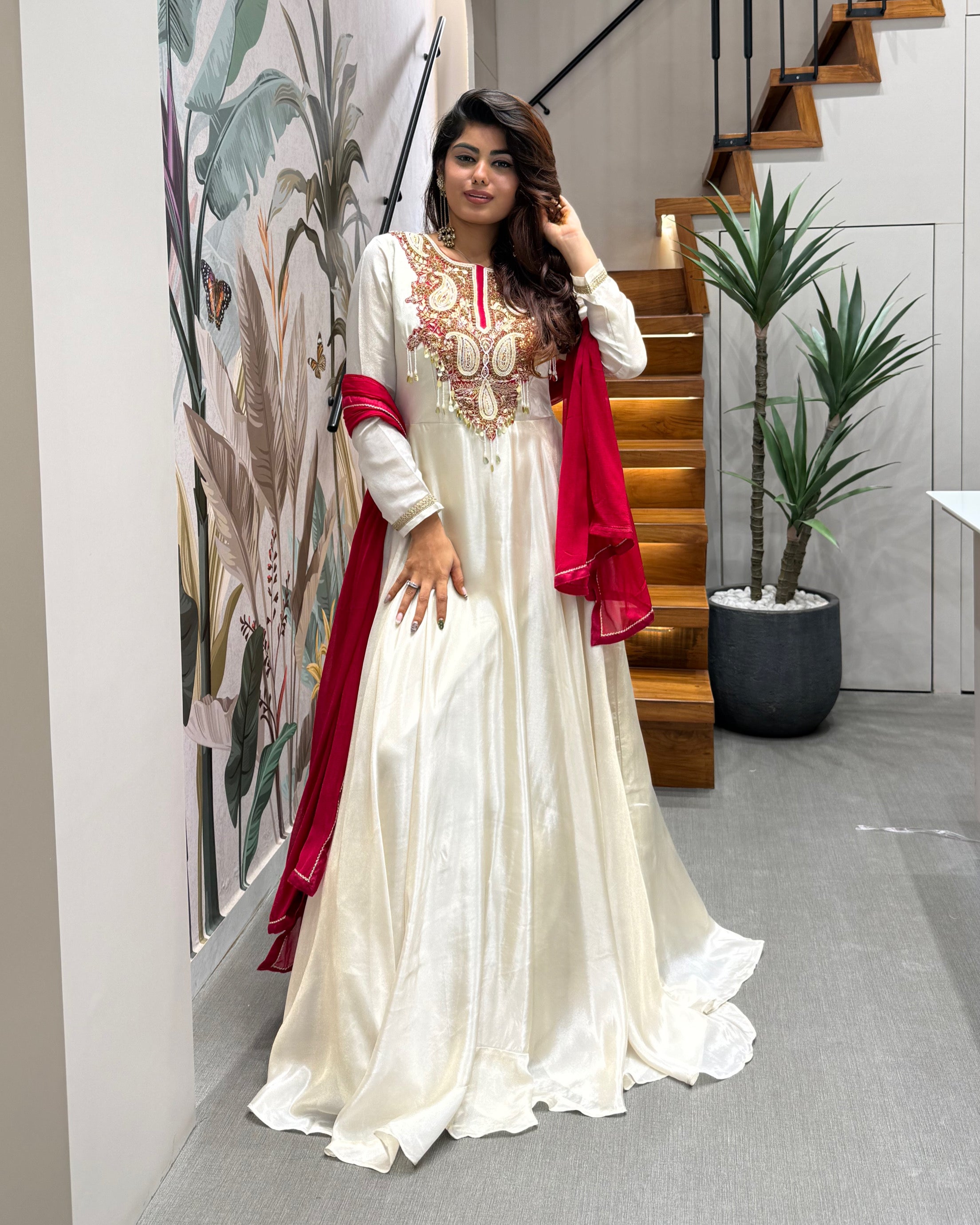 Designer Heavy Handworked Anarkali Gown with Dupatta