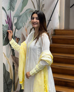 Elegant White & Lemon Yellow Dual Tone Cotton Three Piece Suit Set